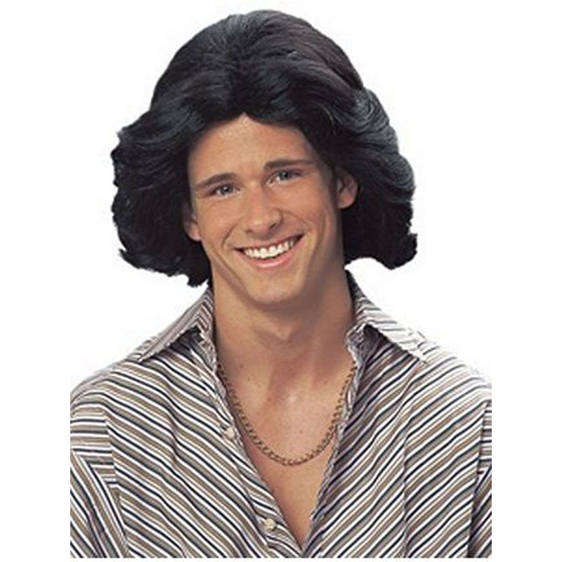 LW3046-1970's Feathered Men's Black Wig