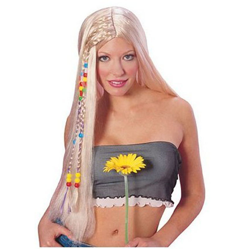 LW3066-Adult Hippie Blonde Long Wig with Beads