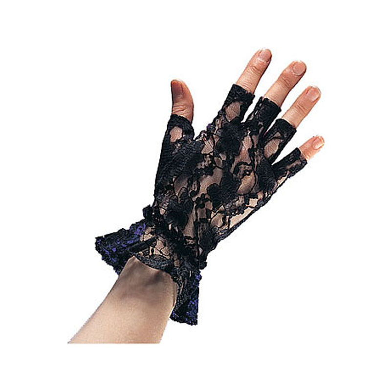 LG39016-Lace Fingerless Gloves - Black
