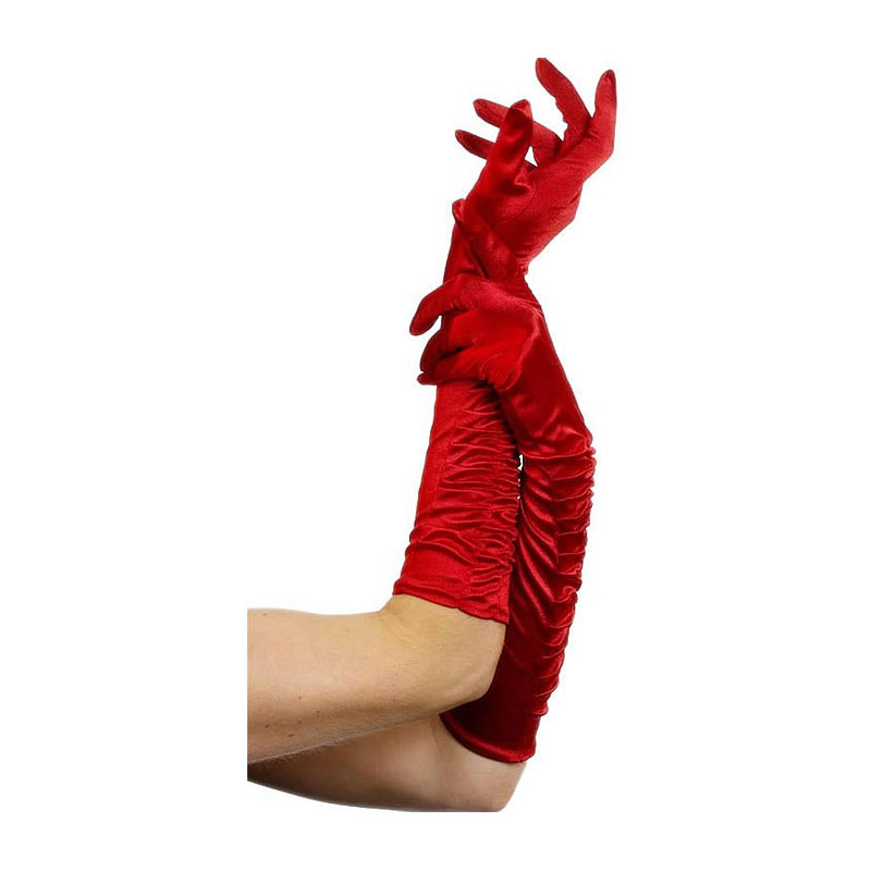LG39014-Gloves - Long Red Ruched