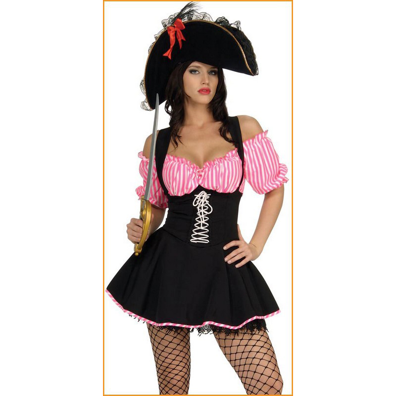 LAL956 Halloween Costumes Pink Stripe Pirate Dress