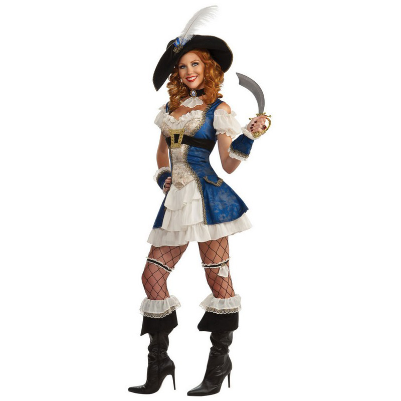 LAL992 Pirate Costumes Victorian Pirate Woman Blue