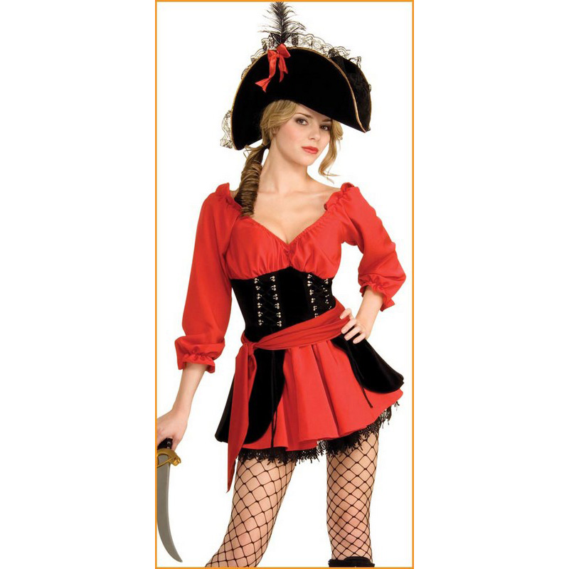 LAL994 Pirate Halloween Costumes Red Pirate Gal Costume