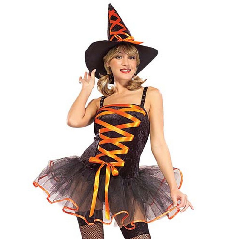 LAL1030 Witch Costumes Orange Ballerina Witch Adult Halloween Costume