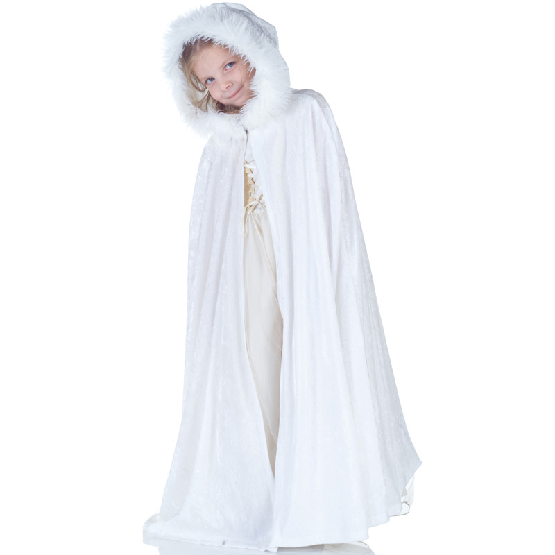 LC3039 White Panne Costume Cape with Fur Trim