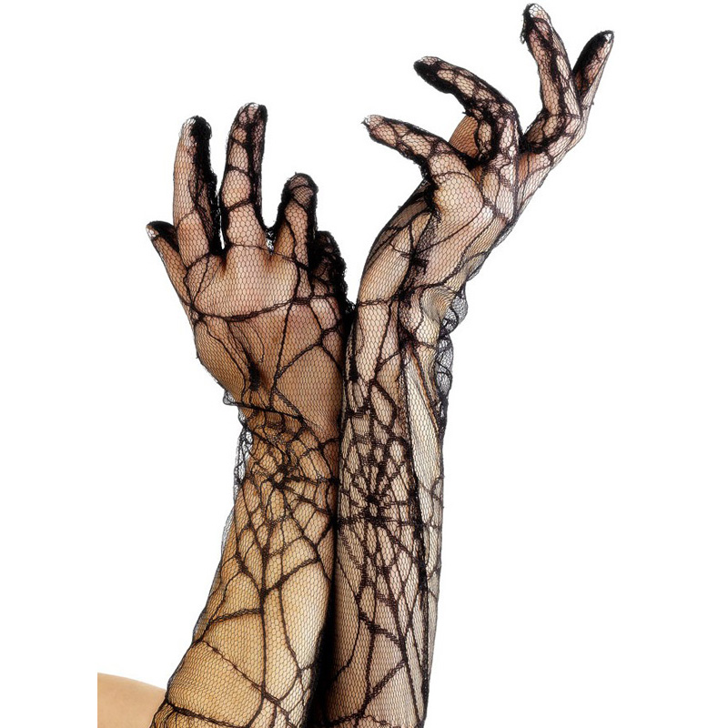 LG39050 Long Spiderweb Gloves Black Lace