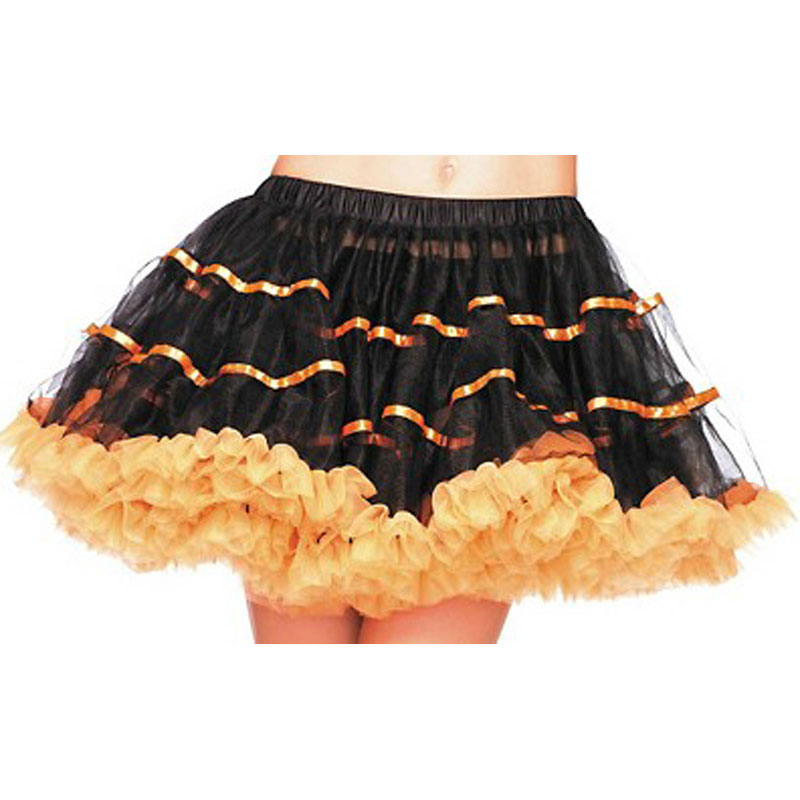 LAT002 Adult Black and Orange Tulle Petticoat.