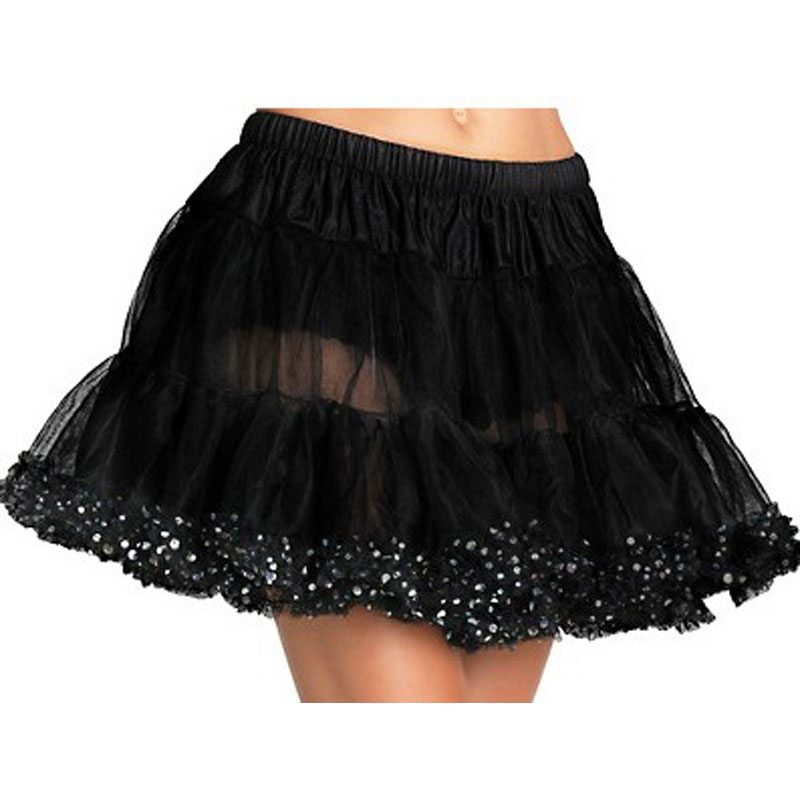 LAT011 Adult Black Sequin Trim Petticoat