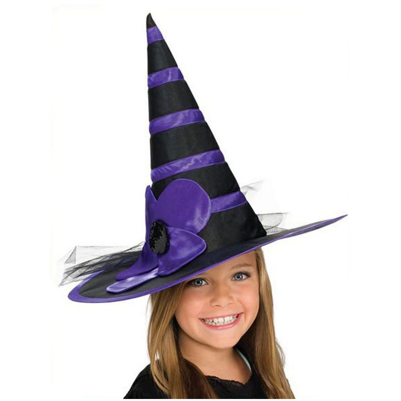 LH3130 Halloween Costume Hats Childs Witch Hat Purple Flower Hat