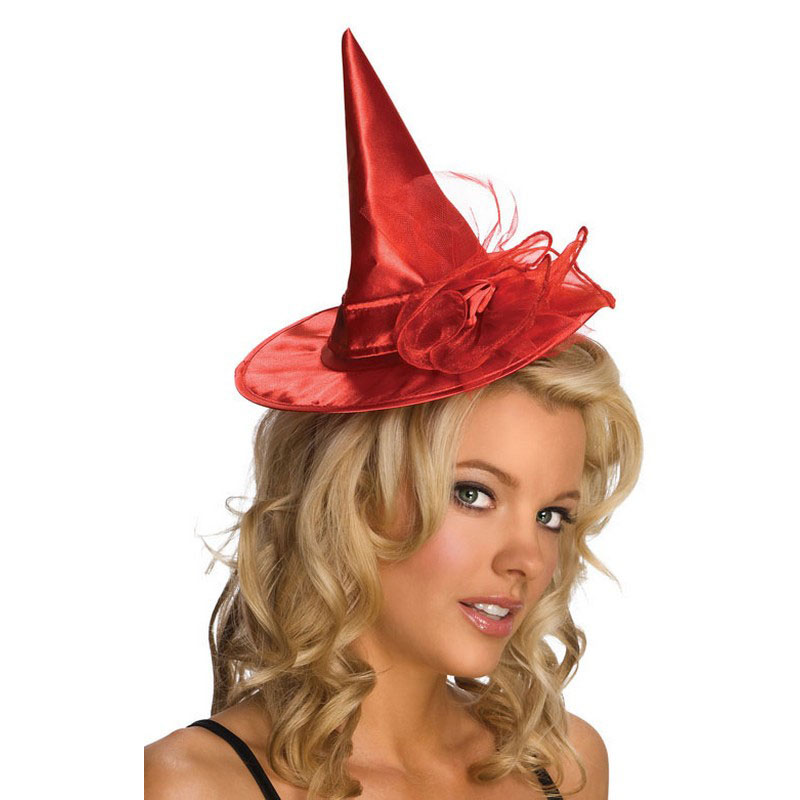 LH3136 Mini Halloween Witch Hat Red Satin Hat